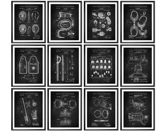 Police Patent Set of 12 Art, Policeman Gift, Law Enforcement Inventions, Warning System Blueprint, Police Officer Gift, Police Academy Decor