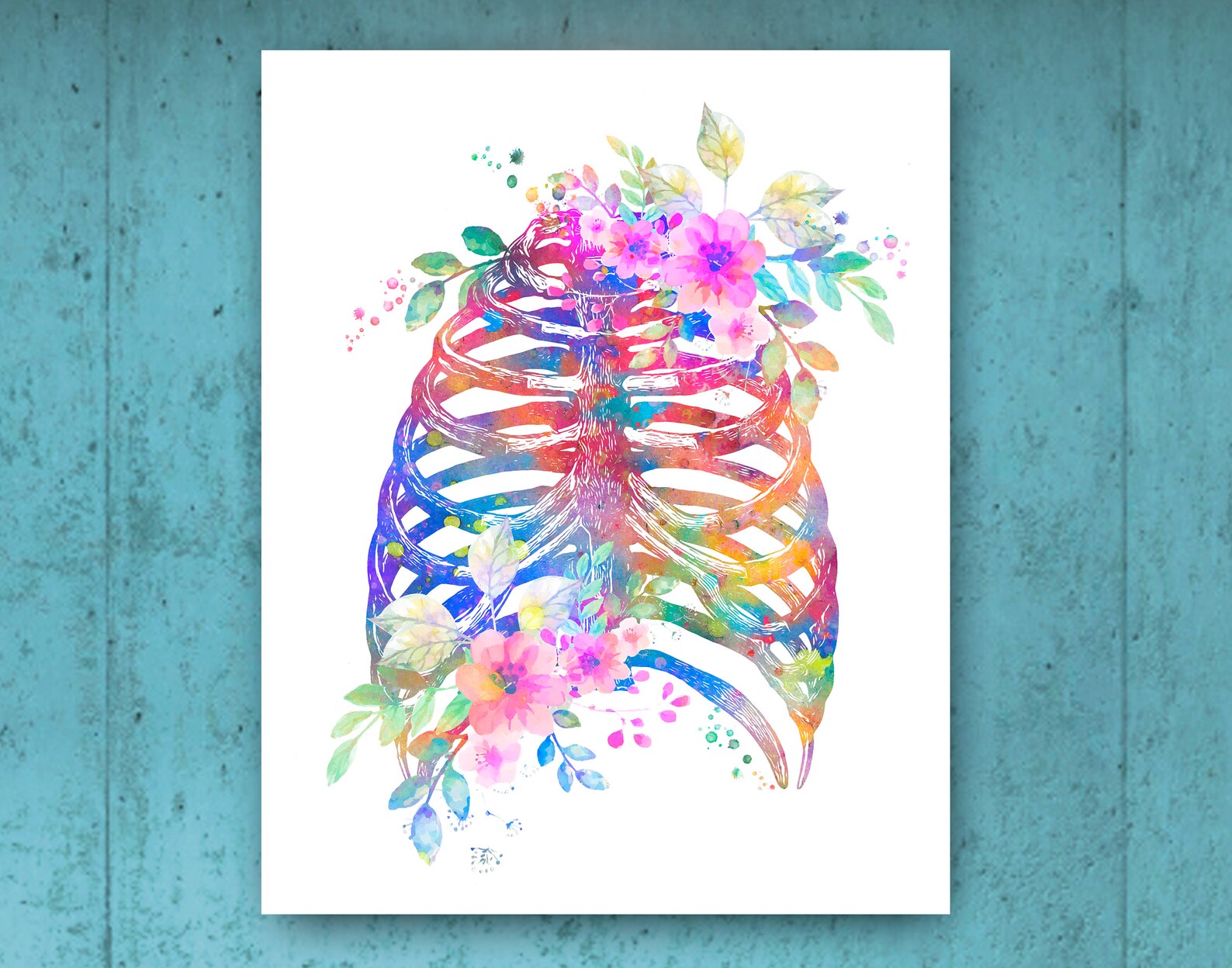 Floral Anatomy Poster Watercolor Heart Lungs Kidney Rib Cage Art Print ...
