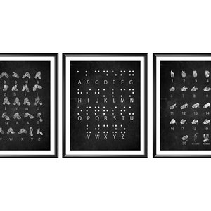 Auslan linguagem de sinais alfabeto quadro arte auslan contagem cartaz braille alfabeto digitação educação auslan ensino arte decoração