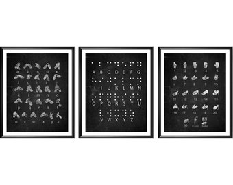 AUSLAN Sign Language Alphabet Chalkboard Art AUSLAN Counting Poster Braille Alphabet Fingerspelling Education AUSLAN Teaching Art Decor