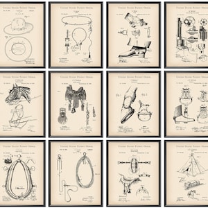 Set 12 of Cowboy Patent Art Prints Horse Racing Art Lasso Patent Spur Patent Saddle Patent Wild West Poster Western Wall Decor Farming Art
