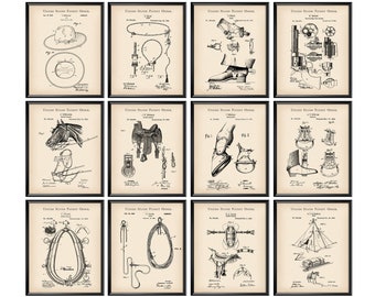 Set 12 of Cowboy Patent Art Prints Horse Racing Art Lasso Patent Spur Patent Saddle Patent Wild West Poster Western Wall Decor Farming Art