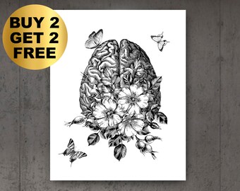 Neurologist Gift Anatomical Brain Art Medical Art Psychiatrist Gift Psychologist Gift Neurosurgeon Gift  Neuroscience Art Neurology Art