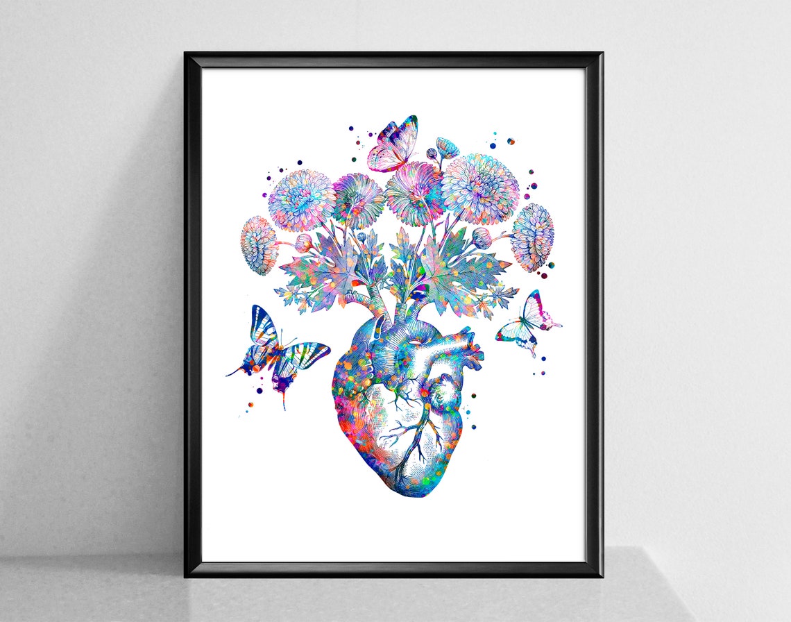 Anatomical Heart and Flowers Print Cardiology Art Medical | Etsy
