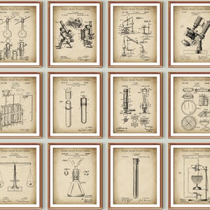 12 Vintage Chemistry Science Lab Equipment Patent Art Laboratory Decor Scientific Invention Art Vintage Blueprint College Student Gift