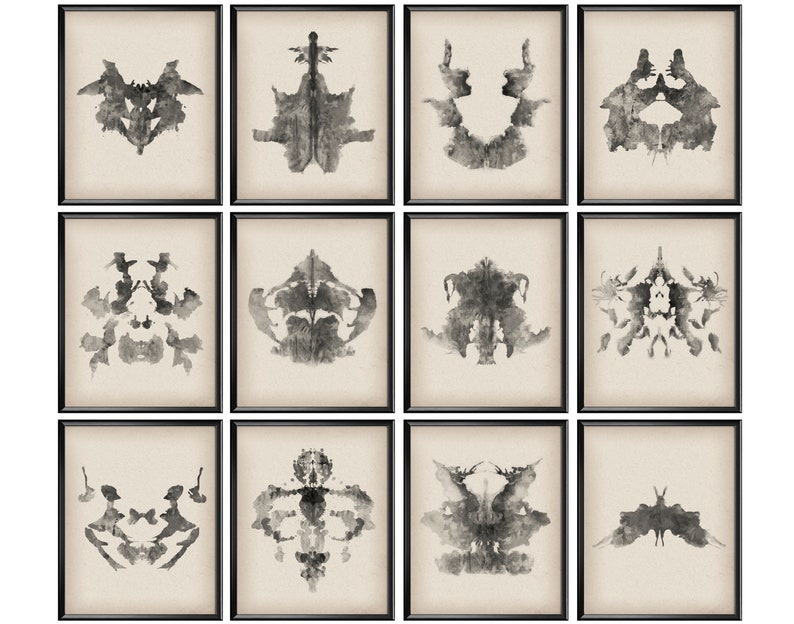 Rorschach Inkblot Test Poster Set 12 Psychology Art Psychiatrist Gift Vintage Medical Decor Psychologist Gift Clinic Decor Doctor Office Art image 1