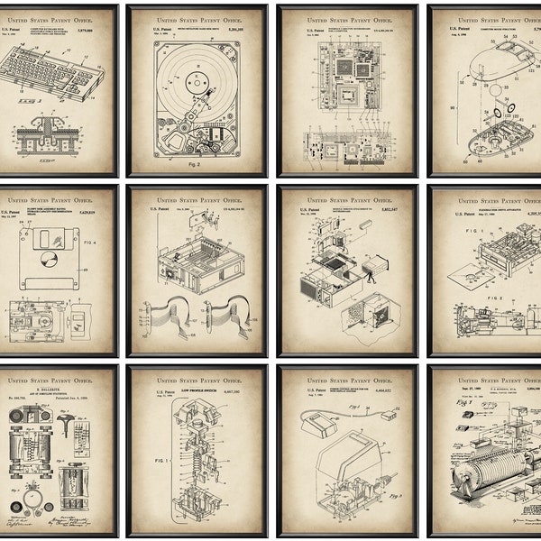 12 Vintage Computer Patent Art First Computer Blueprint Information Technology Art Data Science Poster Programmierer Geschenk Computer Lab Decor