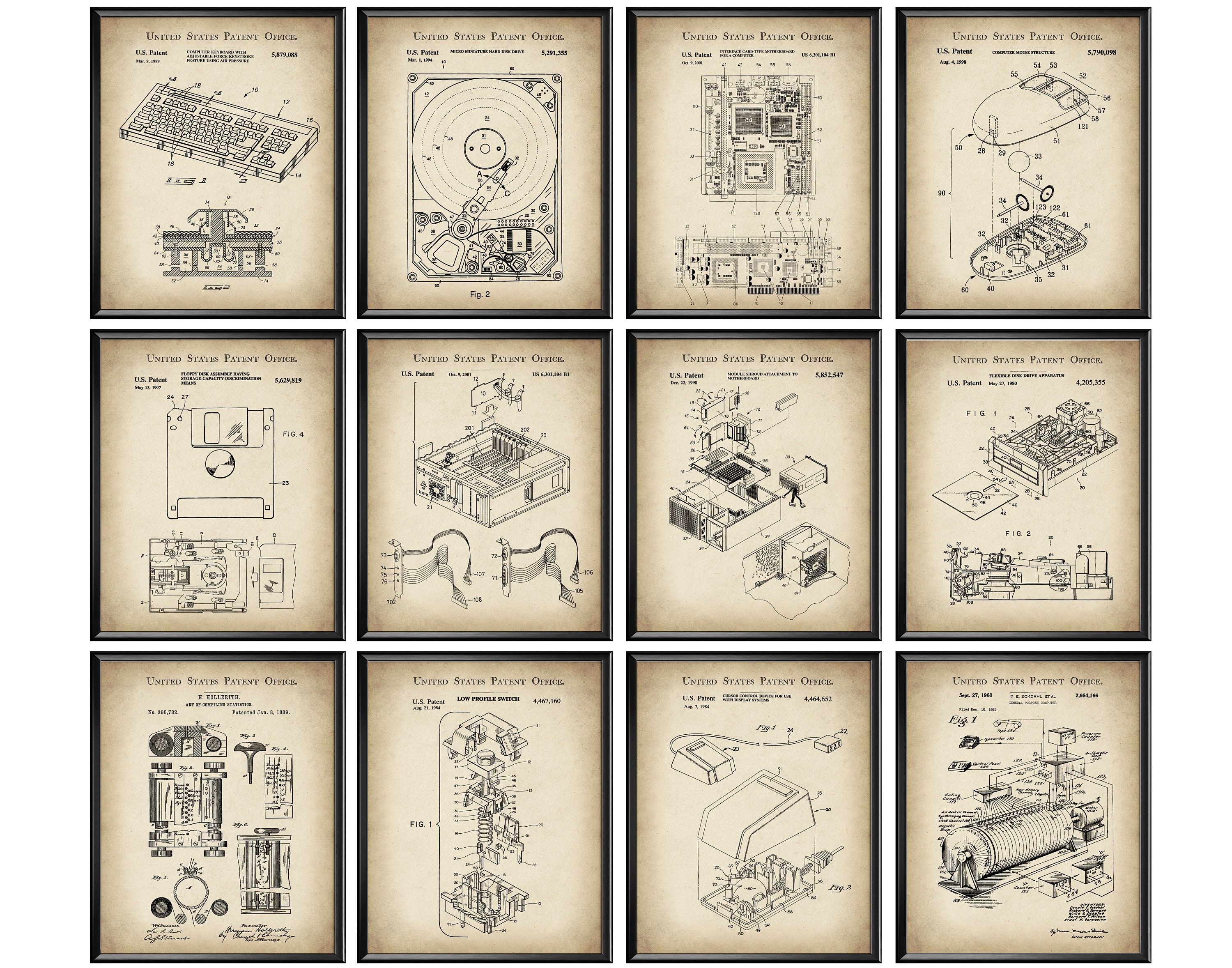 12 Vintage Computer Patent Art First Computer Blueprint Etsy