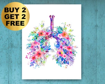 Floral Bronchial Tree Anatomy Art Print Watercolor Lungs Print Anatomical Respiratory System Poster Doctor Office Decor Nurse Gift Medical