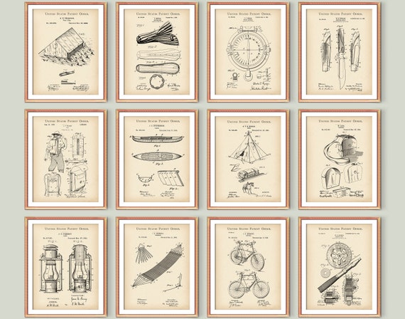 12 Tourism Patent Art Camping Blueprint Scout Gift Camper Gift Camp Art Tent Patent Scheme Hammock Blueprint Travel Wall Decor Traveler Gift