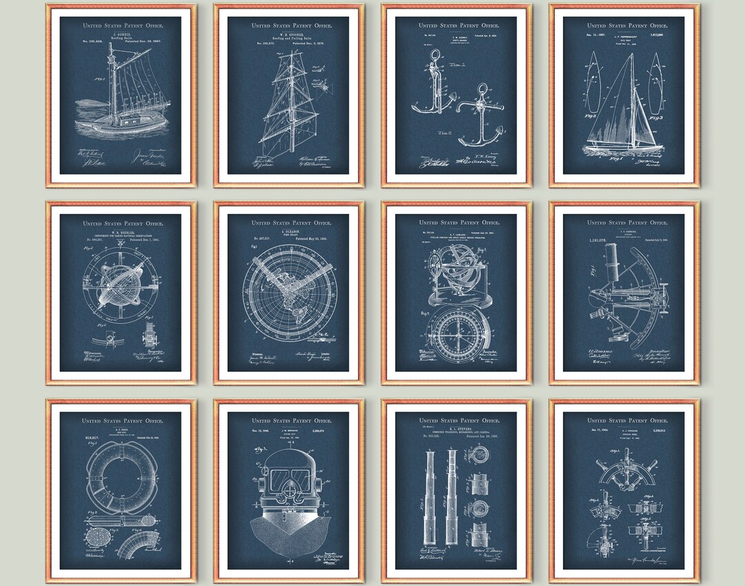 Sailing Set of Patent Art Nautical Art Sailor Gift Retro Invention Boat ...