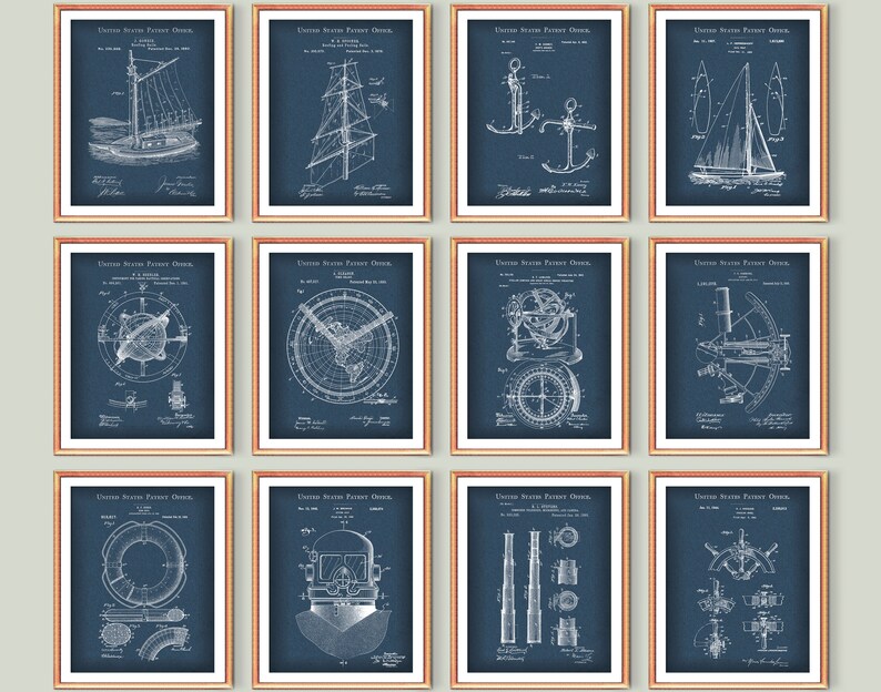 Sailing Set of Patent Art Nautical Art Sailor Gift Retro - Etsy