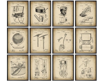 12 Vintage Gold Mining Technology Patent Art Gold Panning Equipment Blueprint Miner Gift Gold Rush Poster Gold Prospector Blueprint
