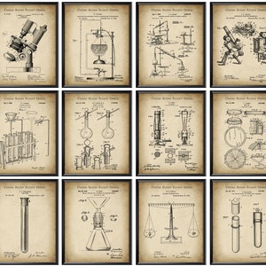 12 Vintage Chemistry Science Lab Equipment Patent Art Laboratory Decor Scientific Invention Art Vintage Blueprint College Student Gift