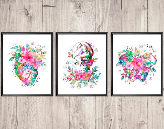 Floral Anatomy Watercolor Print Anatomical Heart Fetus in Womb | Etsy