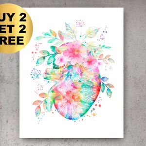 Floral Riñón Arte Acuarela Anatomía Arte Nefrología Póster Arte Médico Clínica Decoración de pared Doctor Consultorio Regalo Urólogo Regalo