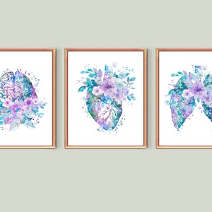 Aquarel Anatomie Kunst werk Floral Medical Art Menselijke Hersenen en Bloemen Anatomisch Hart Bloemen Longen Art Doctor Gift Nurse Gift