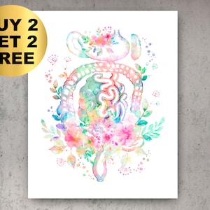 Digestive System Art Floral Anatomy Art Watercolor Decor Medical Poster Gastroenterologist Gift Clinic Wall Decor Doctor Office Gift