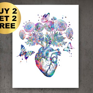 Anatomische Herz und Blumen Druck Kardiologie Kunst medizinische Poster Chirurg Geschenk Klinik Wand Kunst Kardiologe Geschenk Krankenschwester Geschenk