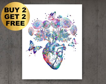 Anatomical Heart and Flowers Print Cardiology Art Medical Poster Surgeon Gift Clinic Wall Art Cardiologist Gift Nurse Gift