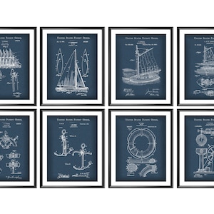 8 Vintage Sailing Patent Art Prints Nautical Blueprint Wall Decor Sailing Invention Sailor Gift Digital Download