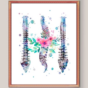 Spine Anatomy Art Skeletal System Art Vertebra Art Spinal Column Art Backbone Art Medical Art Chiropractor Office Decor Orthopedic Surgeon