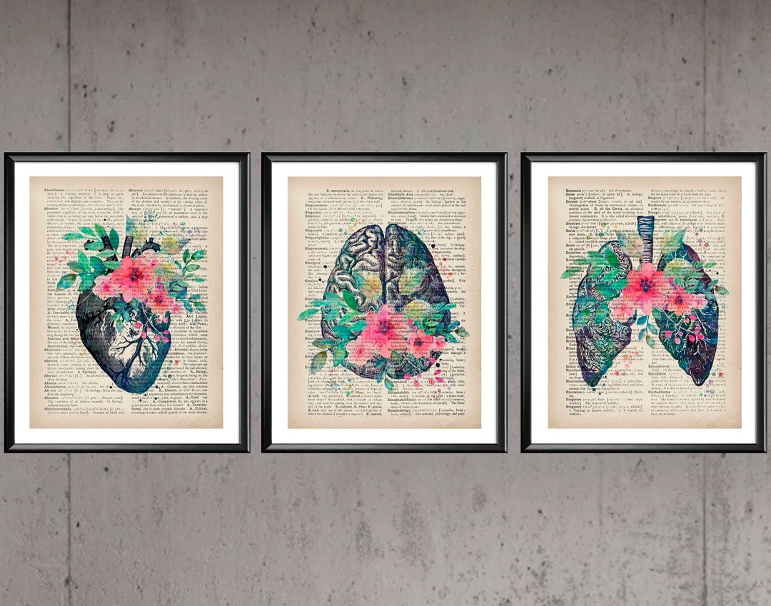 Watercolor Floral Anatomy Old Dictionary Page Vintage Medical Art Heart ...