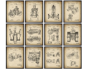 12 Vintage Tractor Patent Posters Agriculture Machine Blueprint Industrial Art Technical Wall Decor Steampunk Art Farmer Gift Mechanic Art