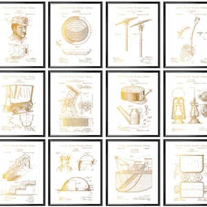 Set 12 Gold Mining Patent Art Gold Panning Blueprint Mining Equipment Blueprint Miner Gift Gold Rush Art Gold Prospector Gift