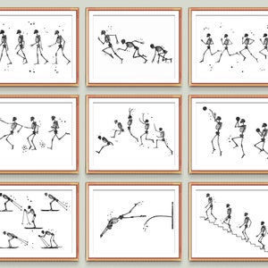 9 Sport und Übungsübungen Phasen Kunst Laufen Bewegung Phasen Poster Bewegliches Skelett Kunst Sport Wand Dekor Chiropraktiker Kunst