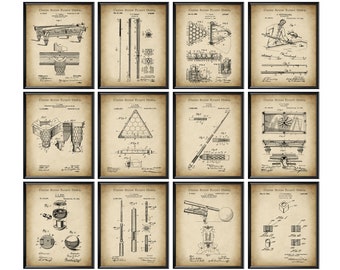 Pool Billiards Patent Art Set 12 Bulliard Cue Blueprint Billiard Table Patent Game Room Decor Sports Poster Home Wall Art Billiard Lover