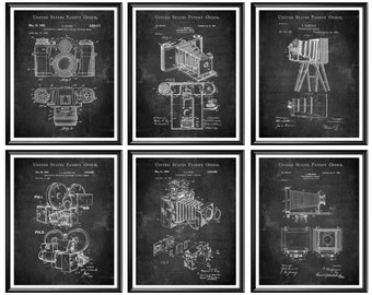 Camera Patent Art Set of 6 Photographer Gift Photo Invention Blueprint Chalkboard Art Engineer Gift Office Wall Decor