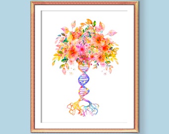 DNA Replication Molecule Watercolor Art DNA Structure Chemistry Art Biology Art Science Art Medical Art Scientist Doctor Graduation