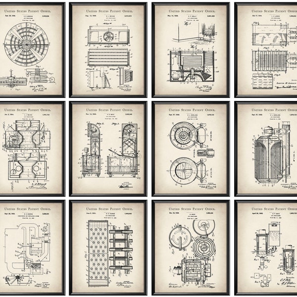 12 Vintage Air Conditioner Patent Art Ventilating System Blueprint Conditioning System Scheme HVAC Technician Gift AC Company Decor