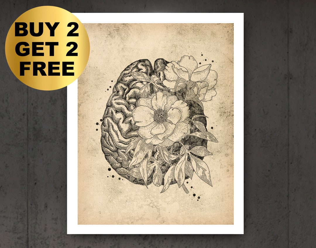 Neurology Art Vintage Anatomical Brain Art Floral Anatomy Decor ...