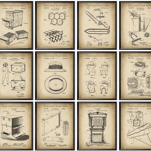 12 Beekeeper Gift Beekeeping Patent Posters Vintage Equipment Blueprint Bee Hive Patent Agriculture Art Farm Wall Decor Village House Decor