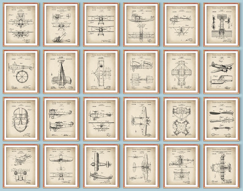 24 Vintage Airplane Patent Posters Aircraft Blueprint Plane Scheme ...
