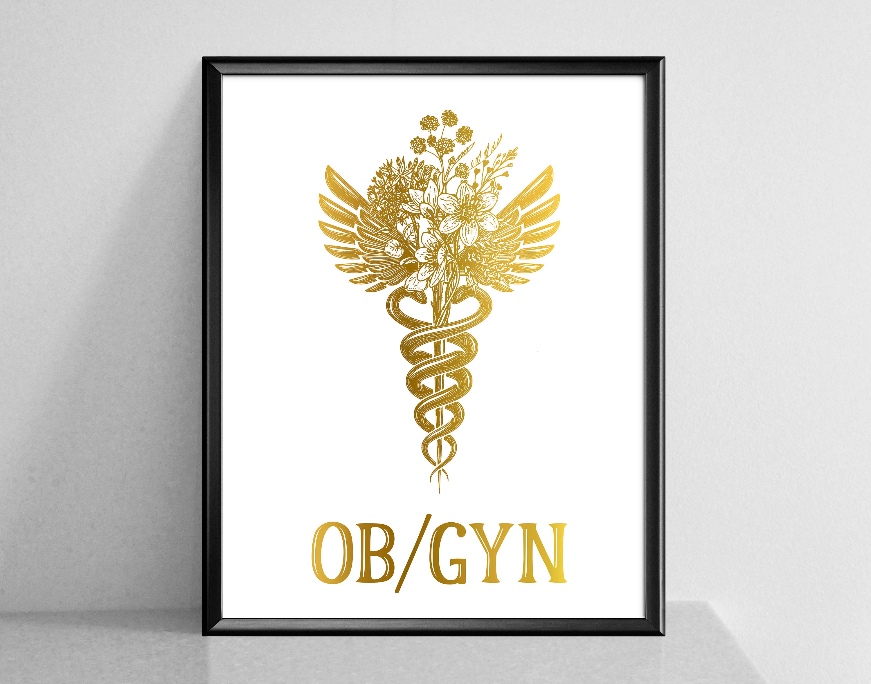 Gold Caduceus OBGYN Art Obstetrics Art Gynecology Poster Medical Symbol ...