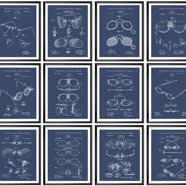 12 Brillen Patent Art Optometrie Blaupause Augenheilkunde Art Optiker Büro Dekor Optiker Geschenk Augenklinik Dekor Optik Shop