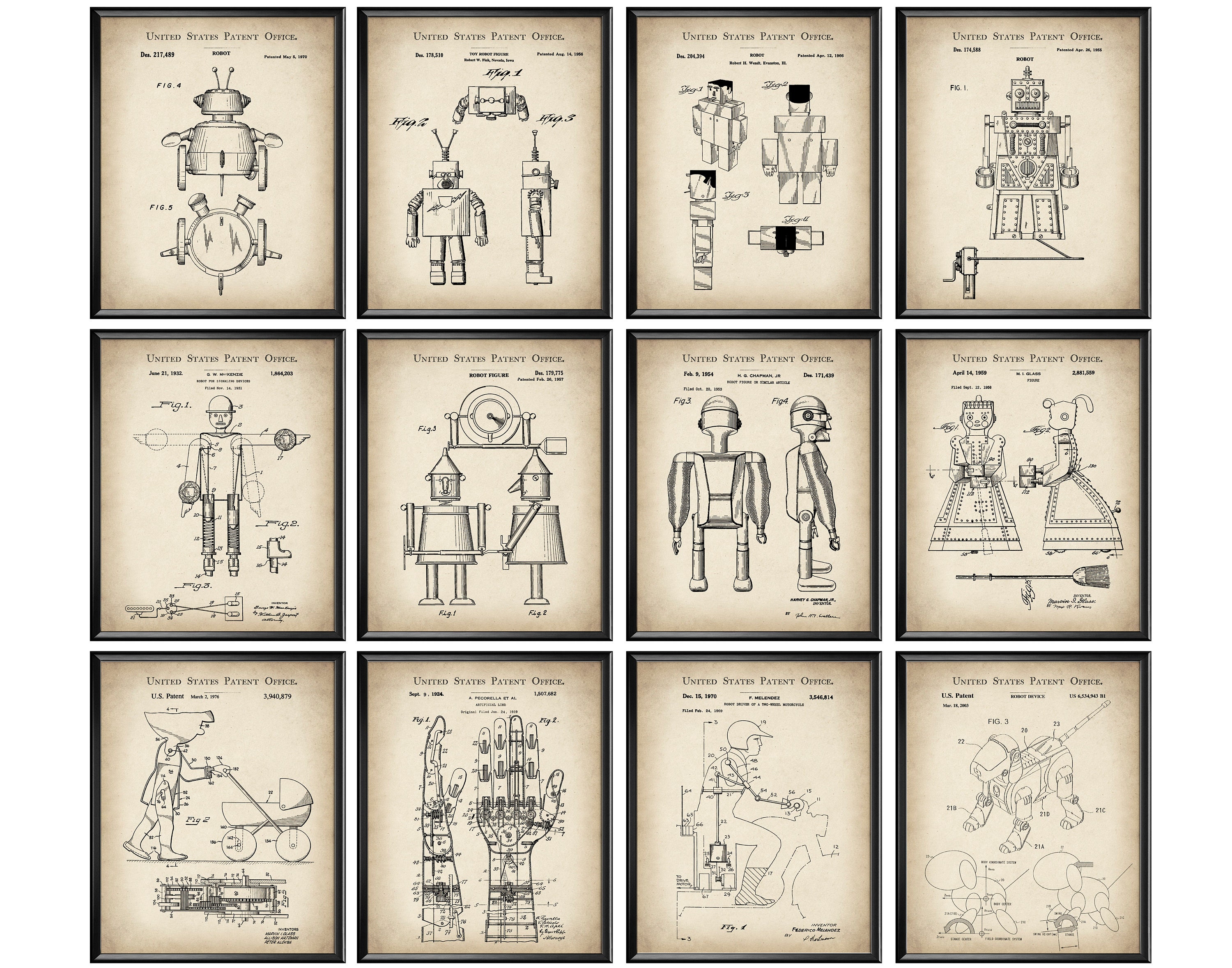 12 First Robot Patent Art Robotic Mechanism Blueprint Vintage Android  Scheme Poster Robots Lover Gift Boys Room Decor Engineer Gift