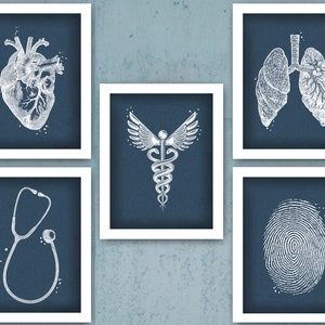 Medical Art Doctor Gift Clinic Wall Decor Caduceus Stethoscope Anatomical Heart Human Lungs Fingerprint Printable Art