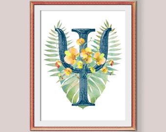 Floral Psi Symbol Artwork Psychologist Gift Scientist Gift Medical Art Scientific Art Botanical Art Psychologist Office Decor Psychiatry Art