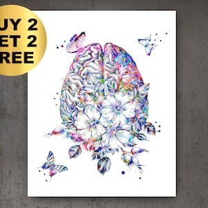 Anatomía del cerebro floral Arte Neurología Arte Póster médico Neurólogo Regalo Psiquiatra Regalo Psicólogo Regalo Neurocirujano Regalo Ciencia Arte