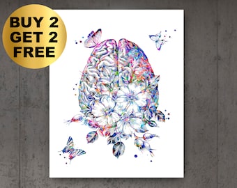 Floral Brain Anatomy Art Neurology Art Medical Poster Neurologist Gift Psychiatrist Gift Psychologist Gift Neurosurgeon Gift  Science Art