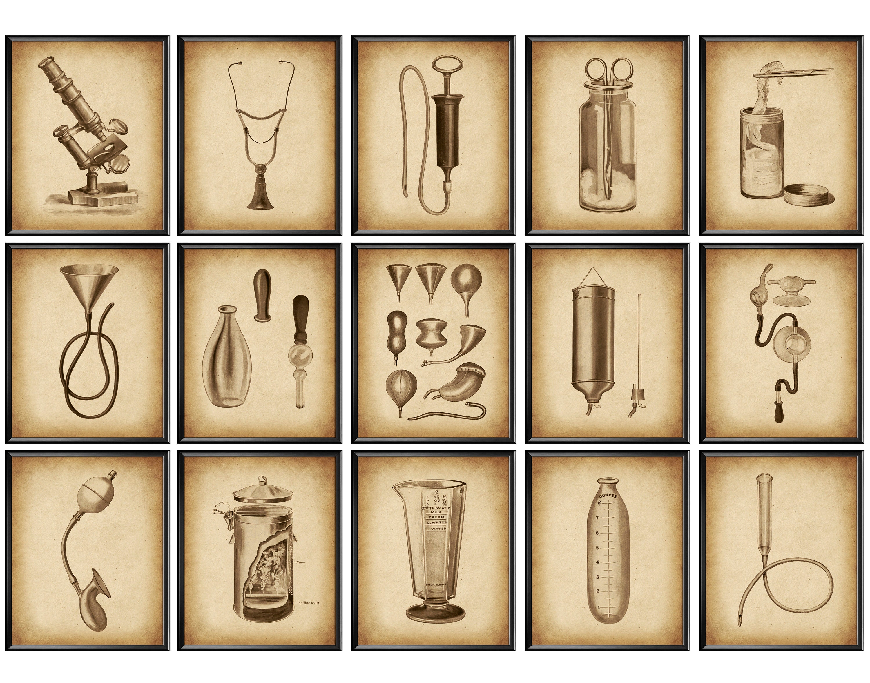 15 Antique Medical Instruments Art, Nurse Tools, Doctor Assistant Equipment, Midwife Tools