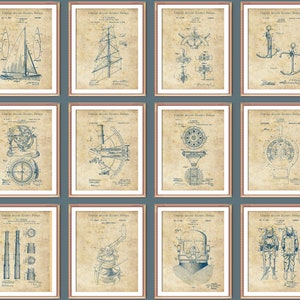 12 Nautical Patent Art, Sailing Art, Blueprint Decor, Yacht Patent Posters, Diving Equipment Patent, Sailor Gift, Sail Boat Scheme Art