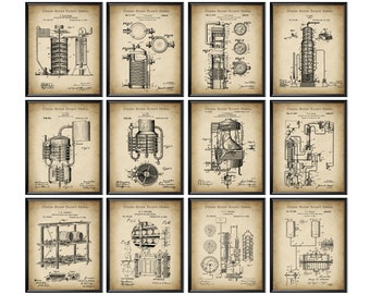 12 Whiskey Equipment Patent Posters Whisky Still Blueprint Vintage Invention Whisky Making Apparatus Home Wall Decor Bar Wall Decor