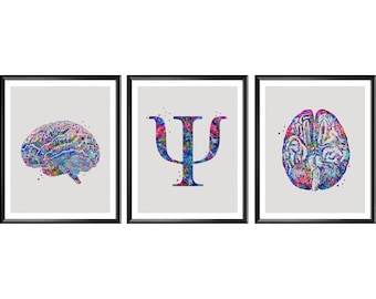 Psychologist Gift Psi Symbol Art Medical Symbol Poster Watercolor Brain Psychiatry Art Psychotherapy Decor Clinic Wall Decor Doctor Gift