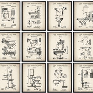 12 Water Closet Patent Prints Toilet Blueprint Restroom Decor Lavatory Print Plumbing Poster Bathroom Decor Plumber Gift Pipe Fitter Gift