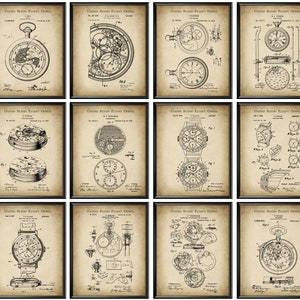 12 Watch Patent Art Pocket Watch Poster Stopwatch Blueprint Clock Patent Vintage Inventions Coach Gift Swimmer Gift Runner Gift Mechanic Art